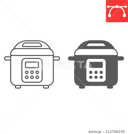 Multicooker line and glyph icon, home appliances and kitchen, pressure cooker vector icon, vector graphics, editable stroke outline sign, eps 10. 112706140