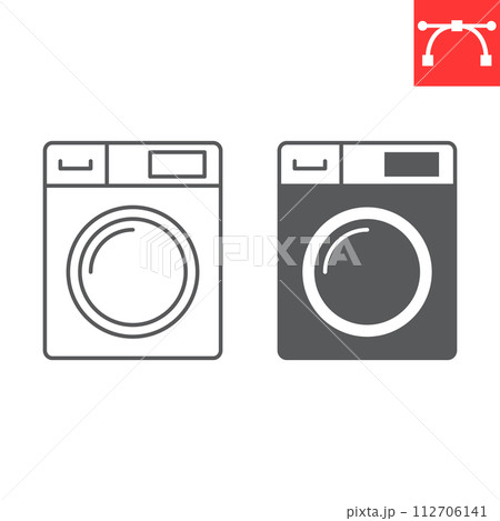 Washing machine line and glyph icon, home appliances and laundry, dryer machine vector icon, vector graphics, editable stroke outline sign, eps 10. 112706141