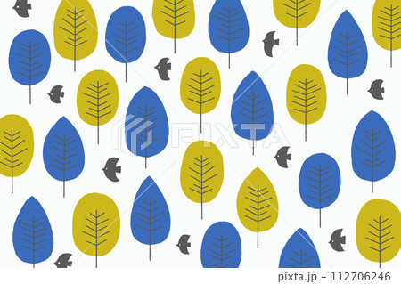 SDGsやエコロジーイメージの木や草花のかわいい北欧デザイン背景素材 112706246