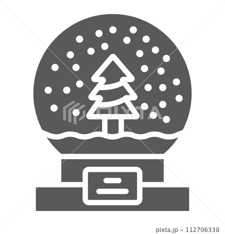 Snow globe glyph icon, christmas and new year, glass sphere sign, vector graphics, a solid pattern on a white background. Snow globe glyph icon, christmas and new year, glass sphere sign, vector graphics, a solid pattern on a white background. 112706338