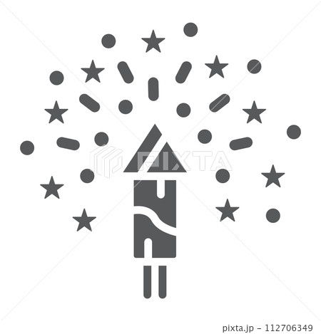 Christmas firework glyph icon, party and new year, firecracker sign, vector graphics, a solid pattern on a white background. Christmas firework glyph icon, party and new year, firecracker sign, vector graphics, a solid pattern on a white background. 112706349