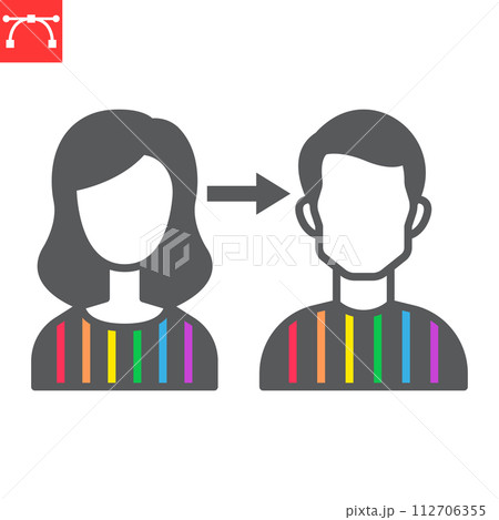 Gender transition glyph icon, LGBT and transgender, sex change vector icon, vector graphics, editable stroke solid sign, eps 10. Gender transition glyph icon, LGBT and transgender, sex change vector icon, vector graphics, editable stroke solid sign, eps 10. 112706355