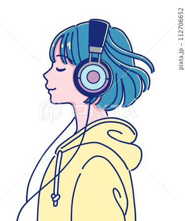 ヘッドホンで音楽を聴く女の子 112706652