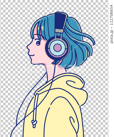 ヘッドホンで音楽を聴く女の子 112706654
