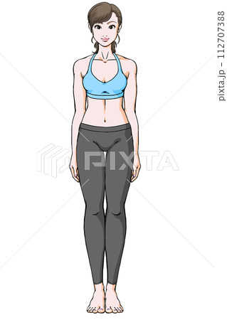 ヨガ_山のポーズ 直立姿勢をとる若い女性 112707388