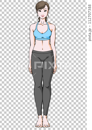 ヨガ_山のポーズ 直立姿勢をとる若い女性 112707388