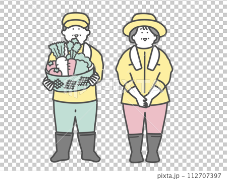 野菜を収穫した高齢夫婦　農家　イラスト 112707397