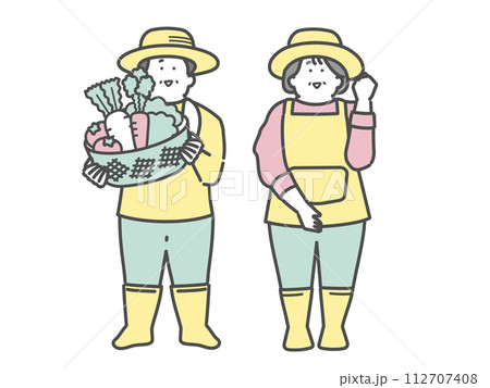 野菜を収穫した高齢夫婦　農家　イラスト 112707408