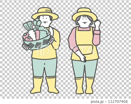 野菜を収穫した高齢夫婦　農家　イラスト 112707408