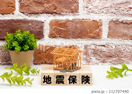 建築中の木造住宅と地震保険のイメージ 112707490