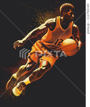 Dynamic Basketball Player In Mid Action Withのイラスト素材 112708184 Pixta 