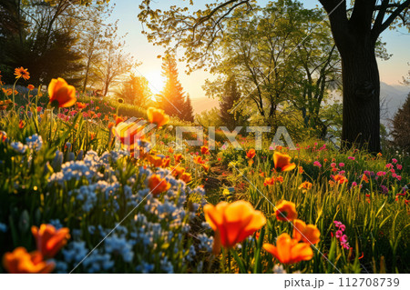 Beautiful spring landscape with blooming...のイラスト素材 [112708739] - PIXTA