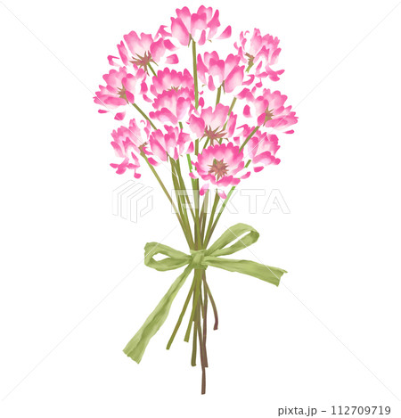 ラフィアで束ねたレンゲソウの花束　水彩タッチイラスト 112709719