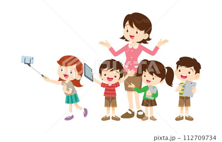 teacher and kids learning computer technology education courses 112709734