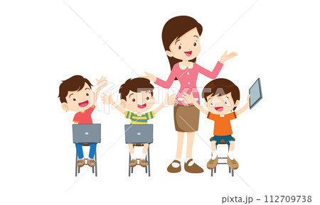 teacher and kids learning computer technology education courses teacher and kids learning computer technology education courses 112709738