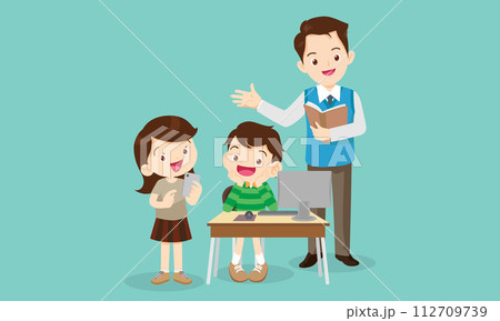 teacher and kids learning computer technology education courses teacher and kids learning computer technology education courses 112709739