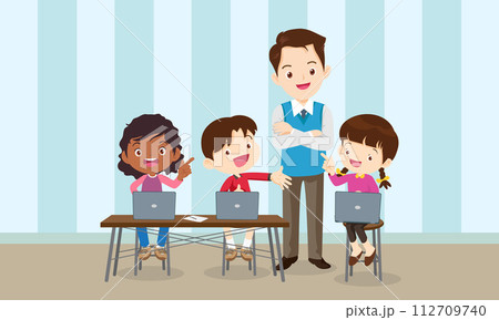 teacher and kids learning computer technology education courses teacher and kids learning computer technology education courses 112709740