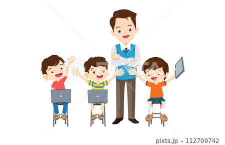 teacher and kids learning computer technology education courses teacher and kids learning computer technology education courses 112709742