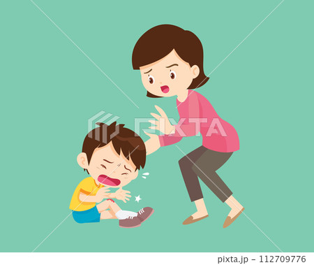Comforting sad children with parent 112709776