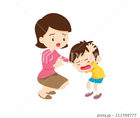 Comforting sad children with parent Comforting sad children with parent 112709777