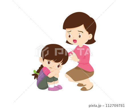 Comforting sad children with parent 112709781
