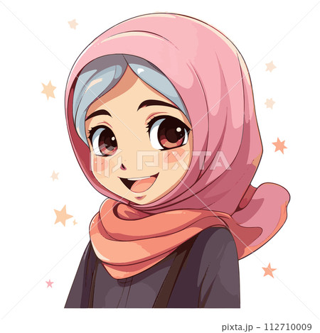 Joyful Cartoon Girl Wearing Hijab 112710009