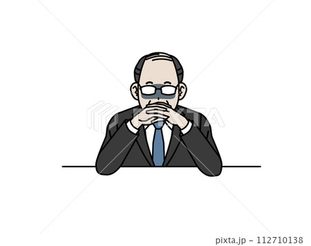 手を組んで待機する中年会社員の男性のイラスト 112710138