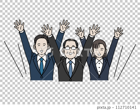 Illustration of a middle-aged office worker and his colleagues saying hello Illustration of a middle-aged office worker and his colleagues saying hello 112710141