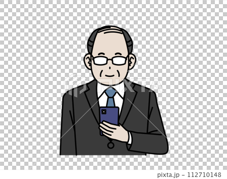 一名中年辦公室職員看著智慧型手機的插圖 112710148