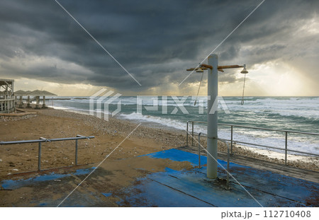 Dramatic sea view with storm clouds in Haifa 112710408
