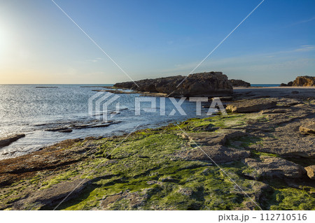 Mediterranean coastline at sunset in Nachsholim Israel Mediterranean coastline at sunset in Nachsholim Israel 112710516