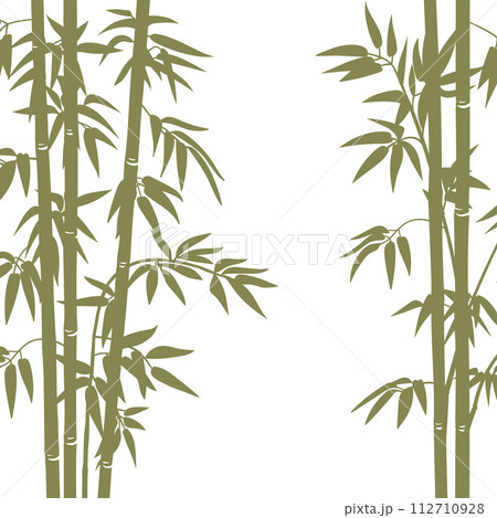 Green bamboo background. Cartoon Chinese or Japanese flora backdrop, asian bamboo forest plants with branches and leaves flat vector illustration. Bamboo sprouts pattern Green bamboo background. Cartoon Chinese or Japanese flora backdrop, asian bamboo forest plants with branches and leaves flat vector illustration. Bamboo sprouts pattern 112710928