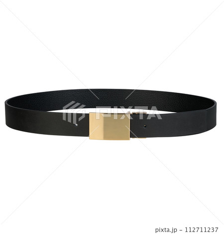 Elegant Black Leather Belt with Gold Square Buckle 112711237