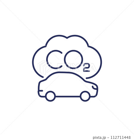 carbon emission of a car line icon on white 112711448