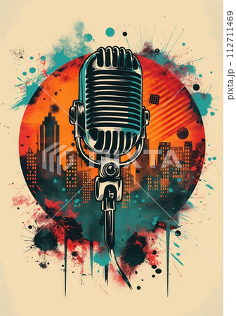 Rock music background. Rock poster. Background for music festival or concert poster or flyer, design template 112711469