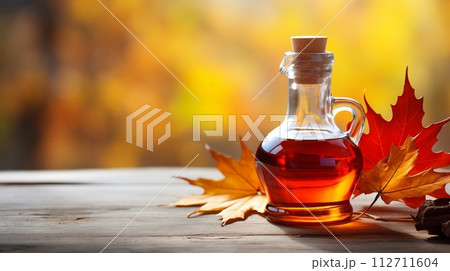 Beautiful glass-bottled maple syrup ready for delightful consumption, AI Generated 112711604