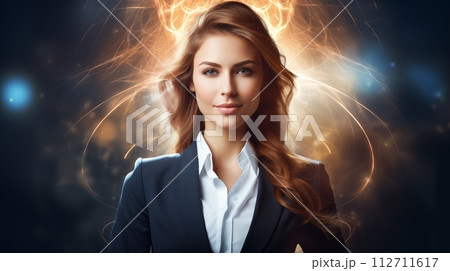 Confident businesswoman radiates assurance with captivating self-assurance, AI Generated 112711617