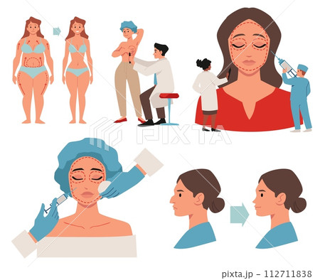 Set of people with plastic surgery flat style, vector illustration 112711838