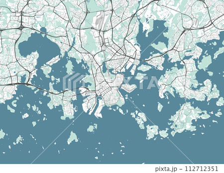Map of Helsinki, Finland. Detailed city map, metropolitan area. 112712351