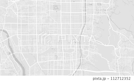Background Kyoto map, Japan, white and light grey city poster. Vector map with roads and water. 112712352