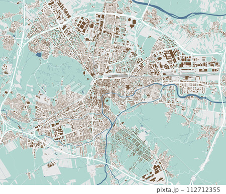 Map of Ljubljana, Slovenia. Detailed city map, metropolitan area, buildings. 112712355