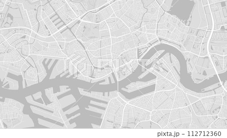 Background Rotterdam map, Netherlands, white and light grey city poster. Vector map with roads and water. 112712360