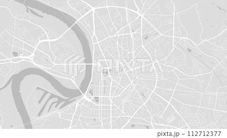 Background Dusseldorf map, Germany, white and light grey city poster. Vector map with roads and water. 112712377