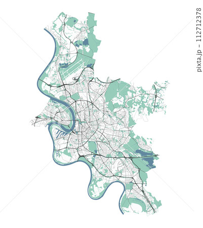 Map of Dusseldorf, Germany. Detailed city map, metropolitan area border. 112712378