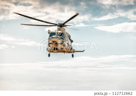 A medium-sized twin-engined helicopter 112712662