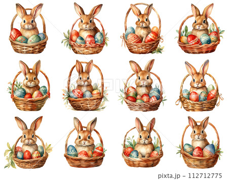 Adorable Bunny with Colorful Eggs 112712775