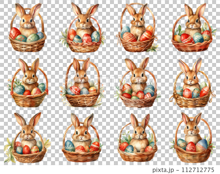 Adorable Bunny with Colorful Eggs 112712775