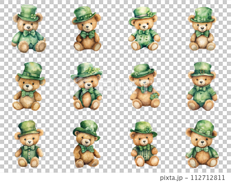 Adorable Teddy Bears in Green Hats 112712811