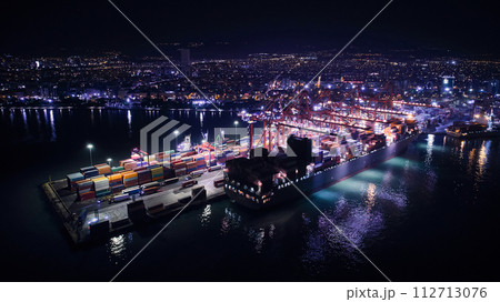 Night aerial view of sea cargo port 112713076