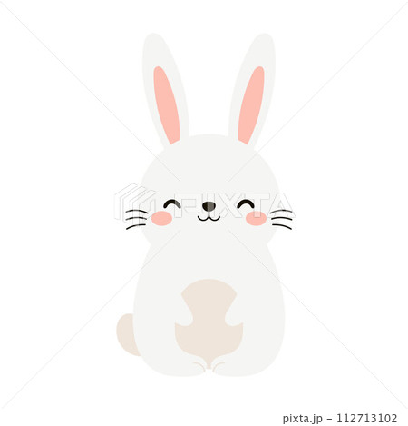 Adorable boho Easter bunny. Cartoon rabbit character for kids cards, baby shower, invitation, poster. Vector stock illustration 112713102